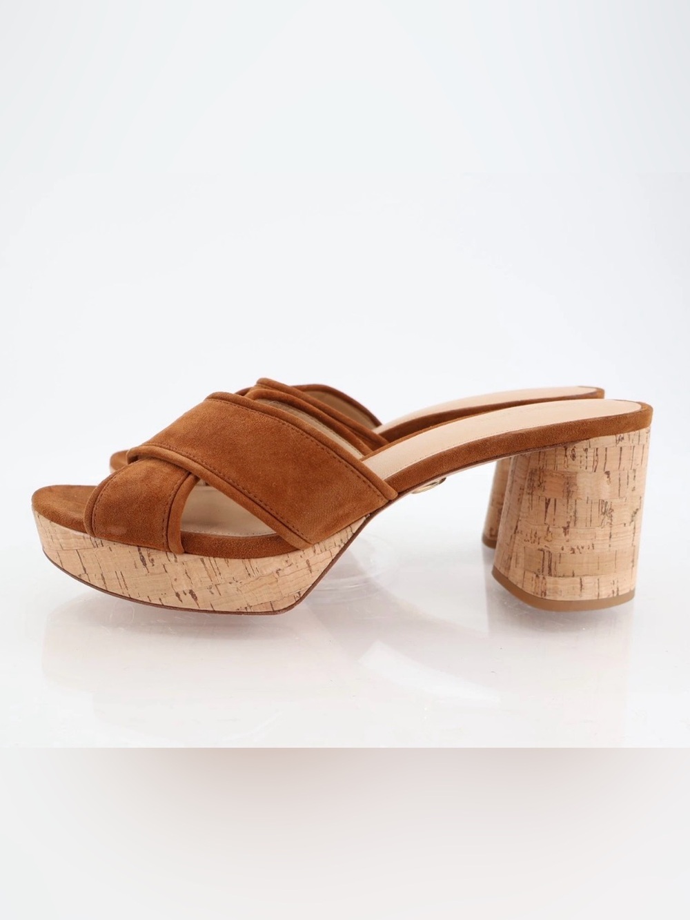 NIB Veronica Beard Day to Night Brown Suede Platform Cross-Strap Cork Block Heel